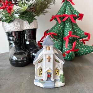 Holiday Time Church Grey Chapel porcelain mini house